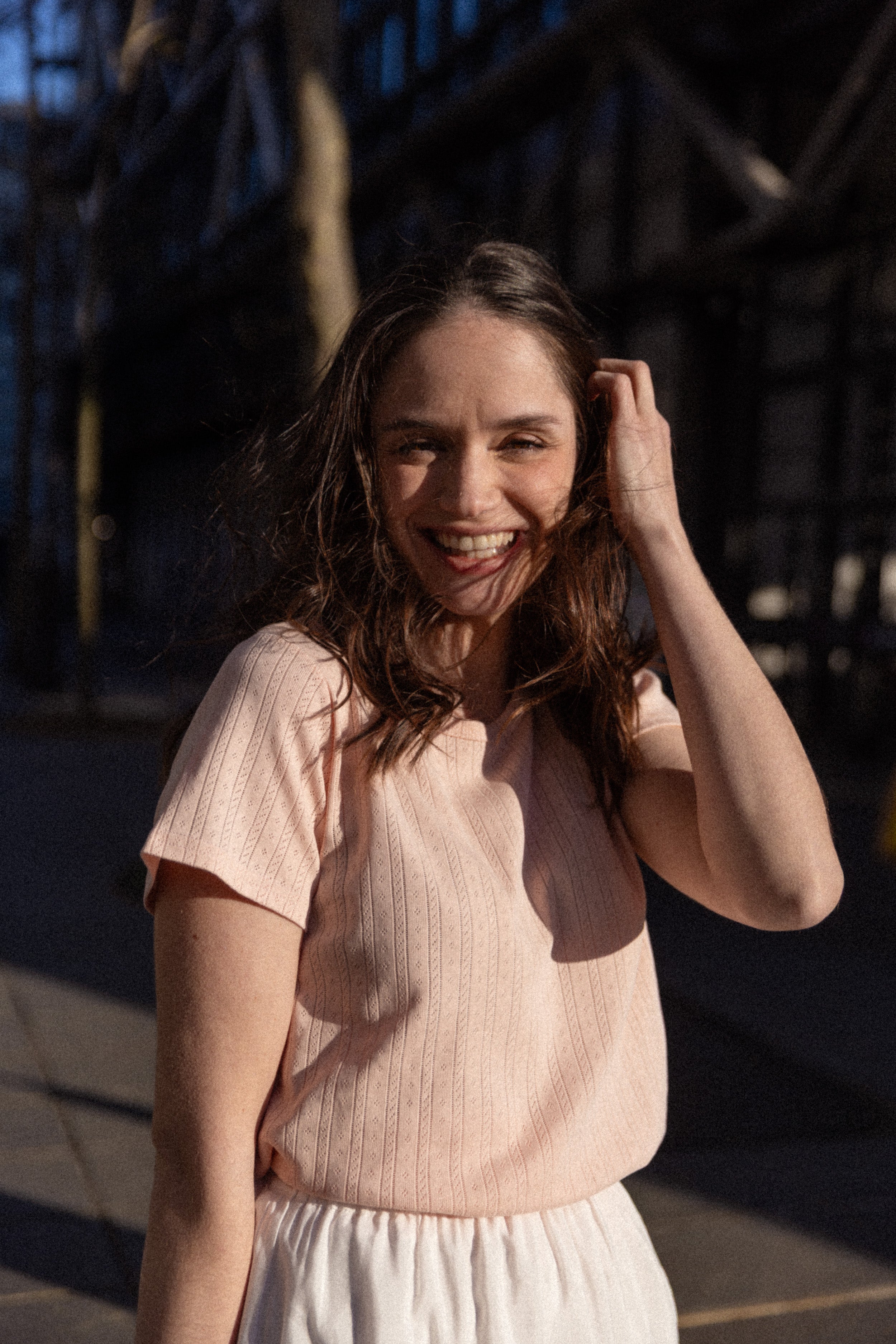 Tee ajouré baby rose