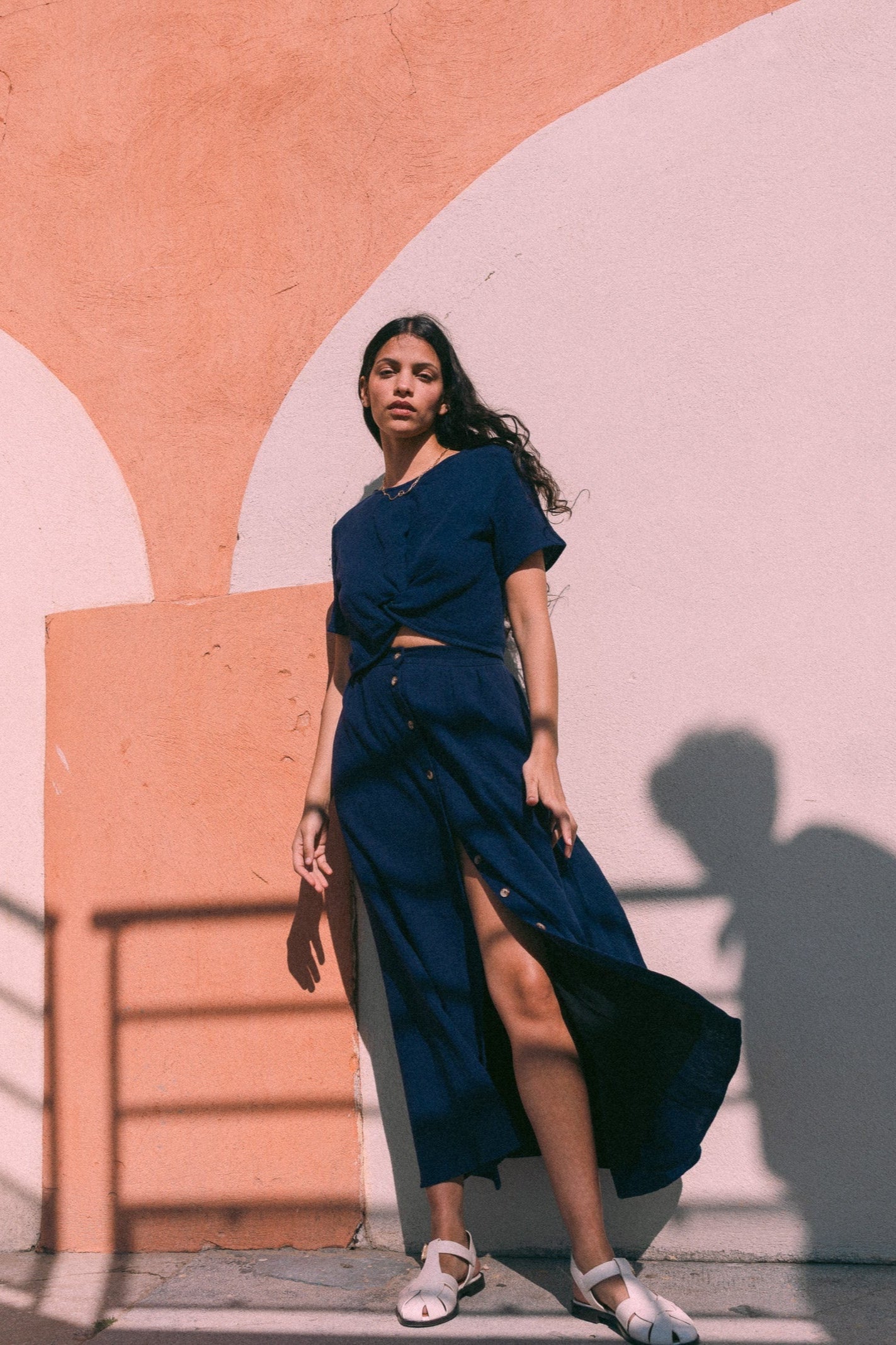 Maxi boutonnée marine