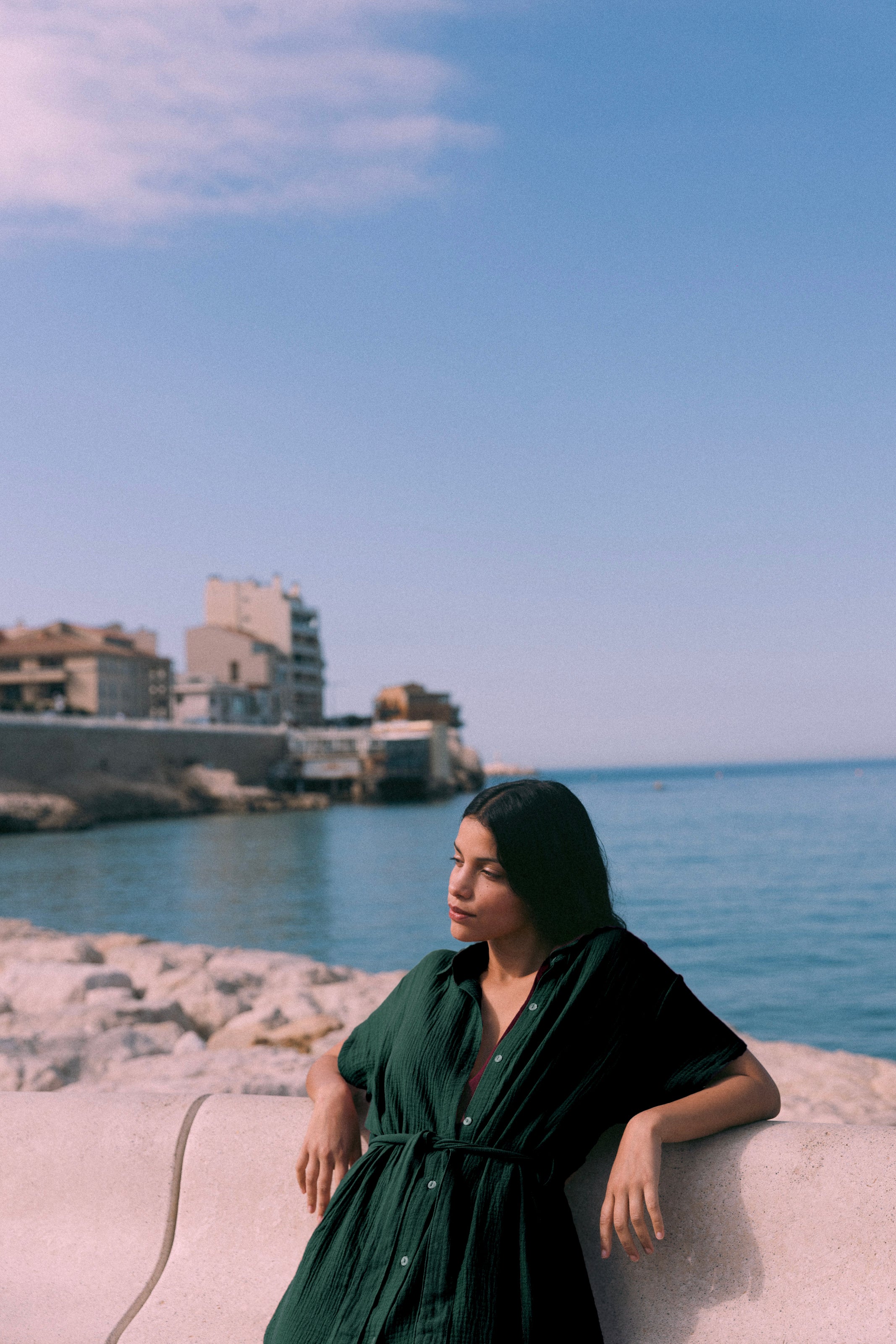 Emerald long shirt dress