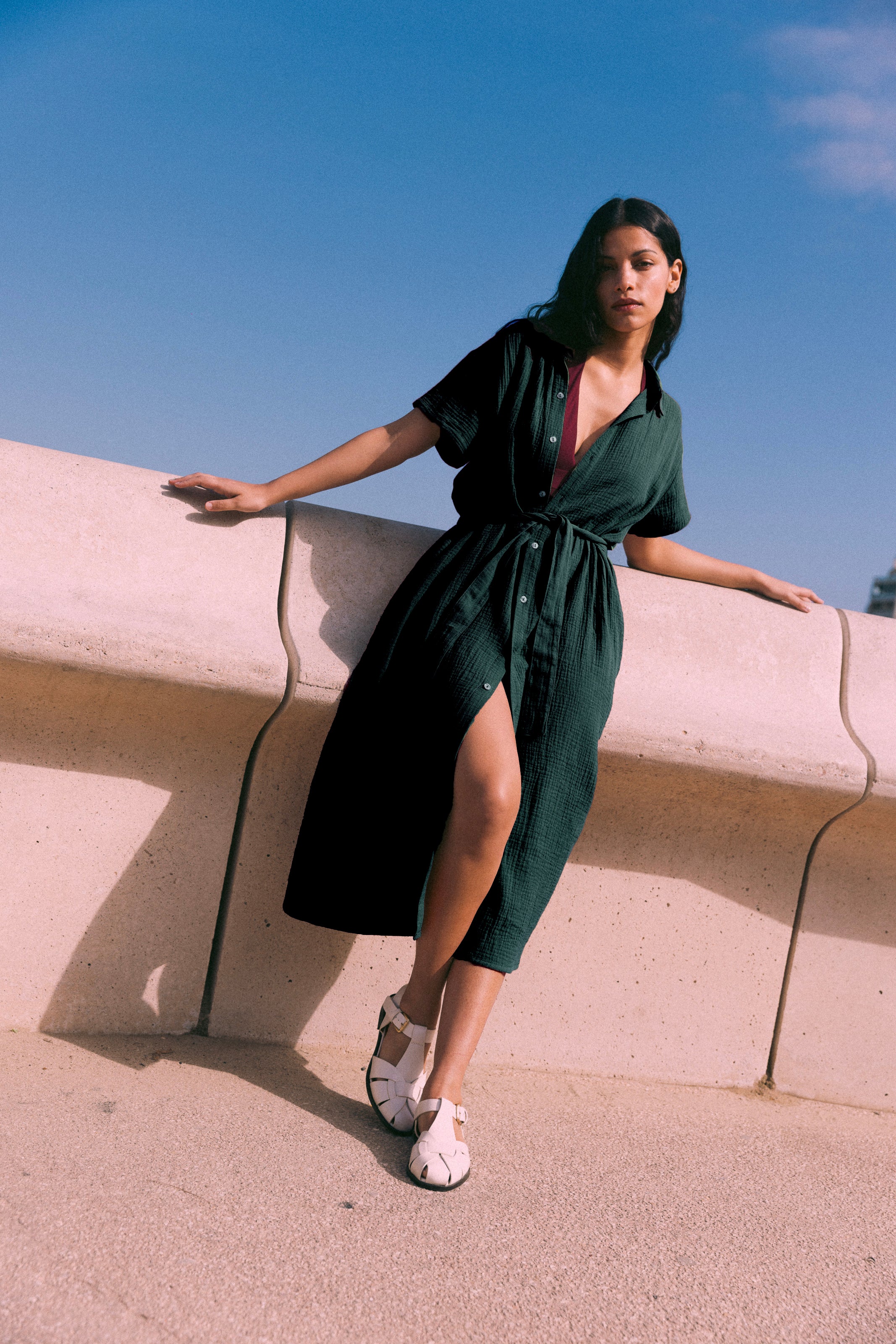 Emerald long shirt dress
