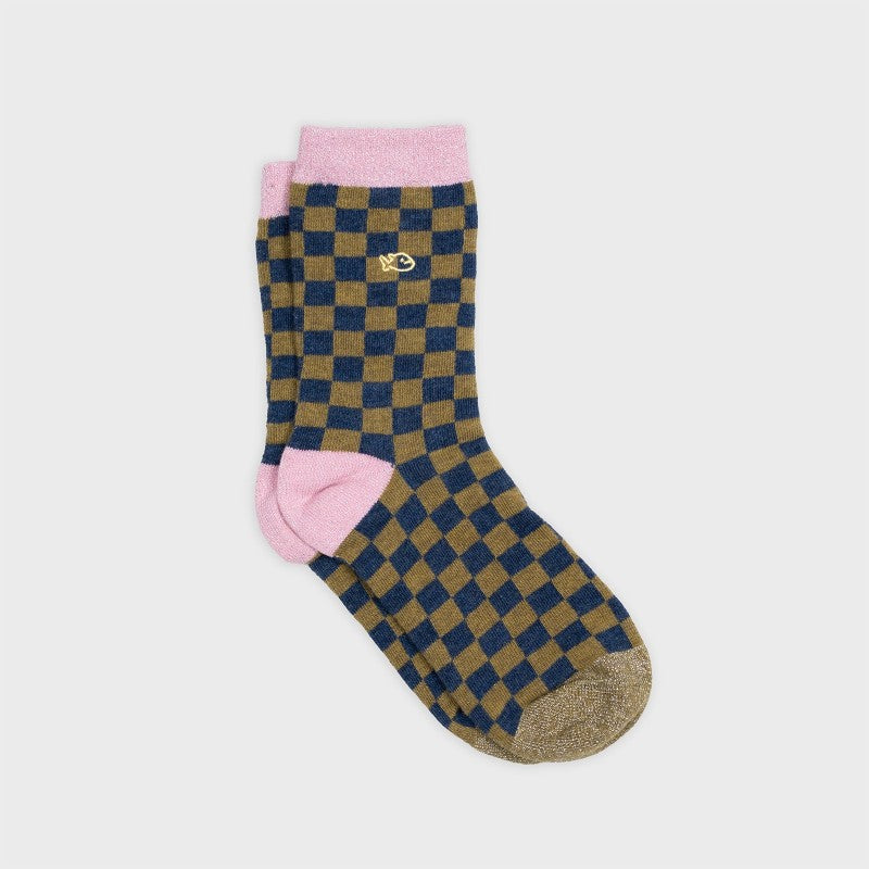 Checkered socks - Khaki and blue
