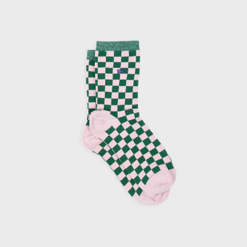 Checkered socks - Green and pink