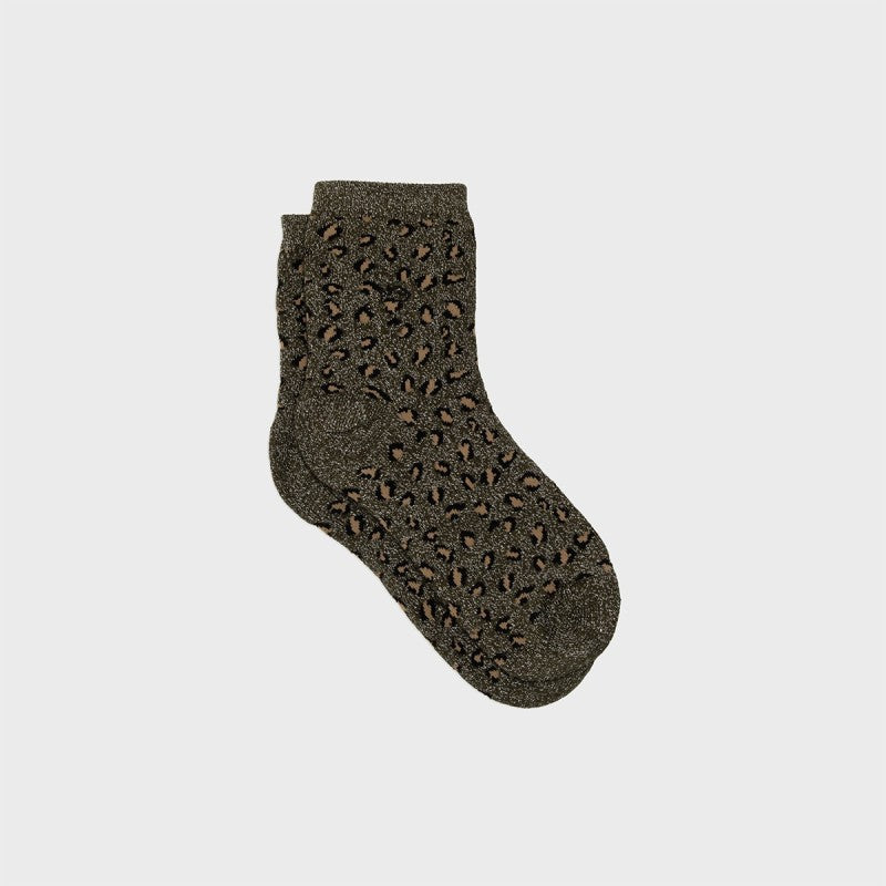 Leopard print glitter socks - Khaki