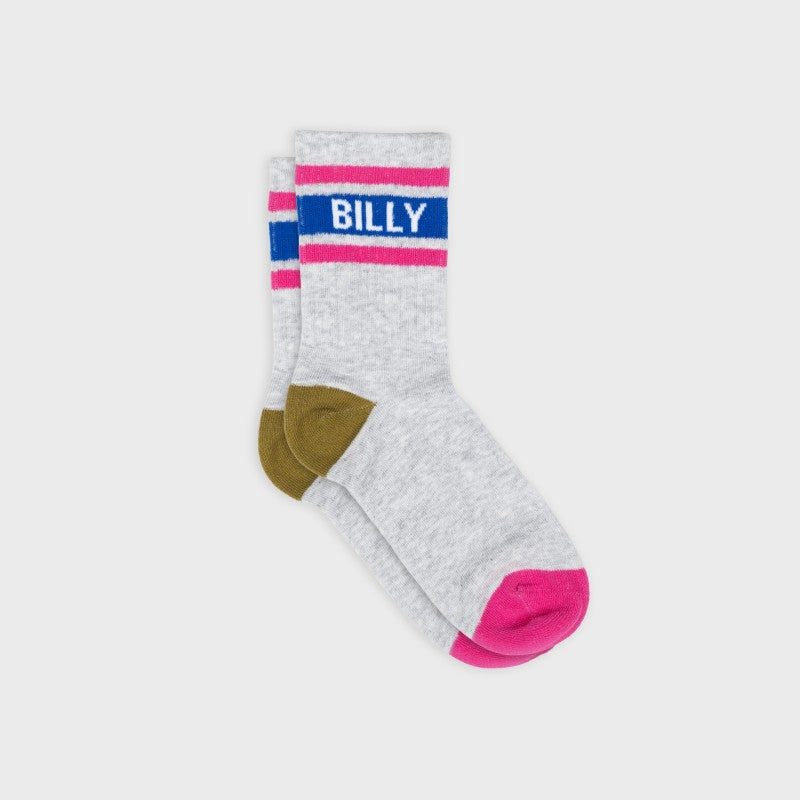 Chaussettes tennis - Gris rayé rose et bleu