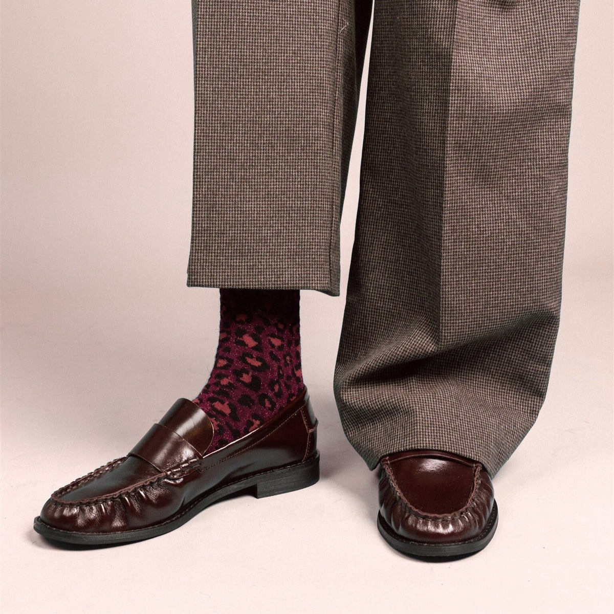 Chaussettes en Lurex à paillettes | Léopard bordeaux