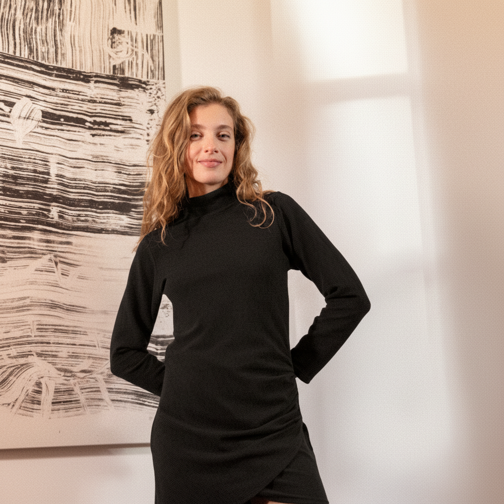 Draped dress, cashew