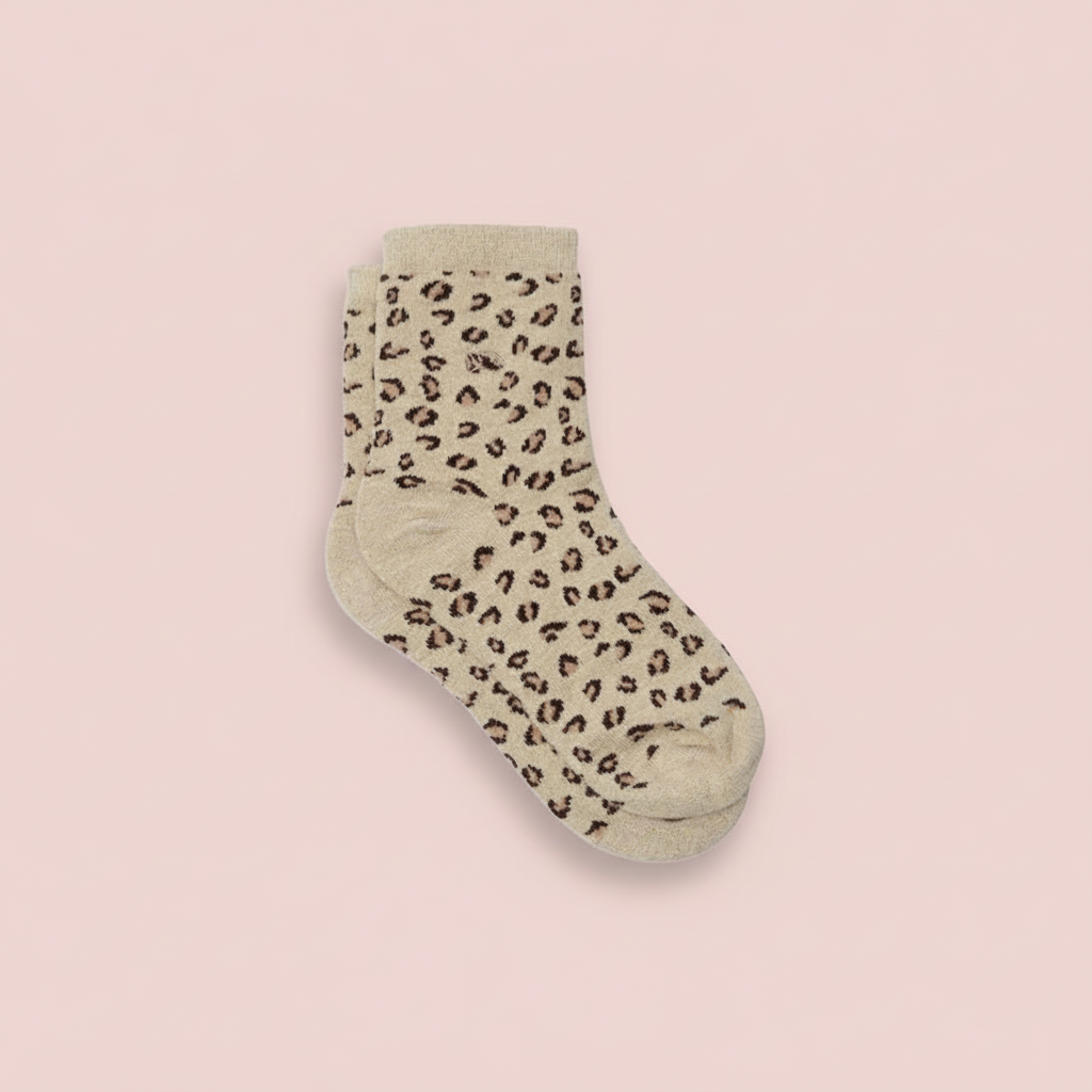 Calcetines brillantes con estampado de leopardo - Beige