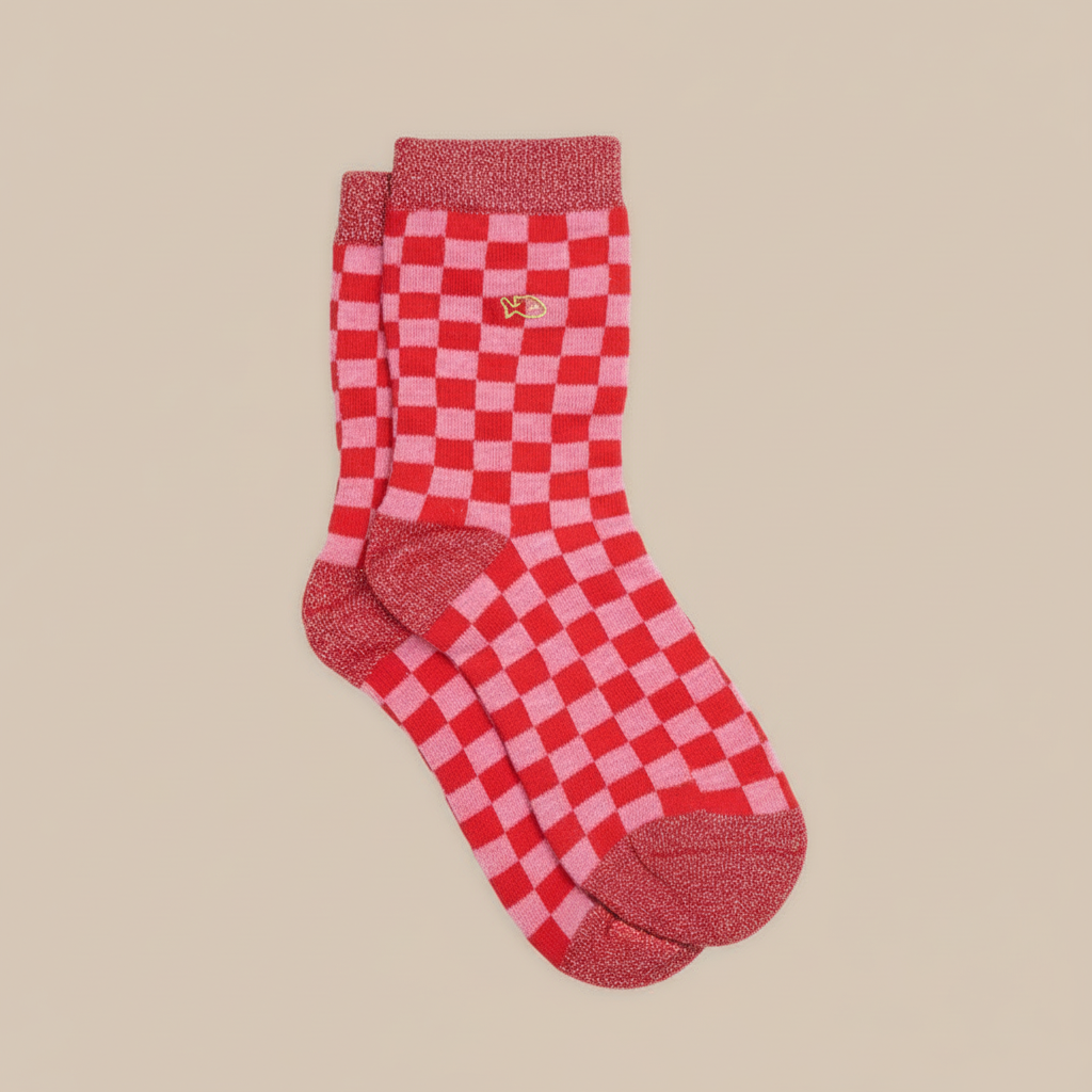 Chaussettes à carreaux - rouge et rose