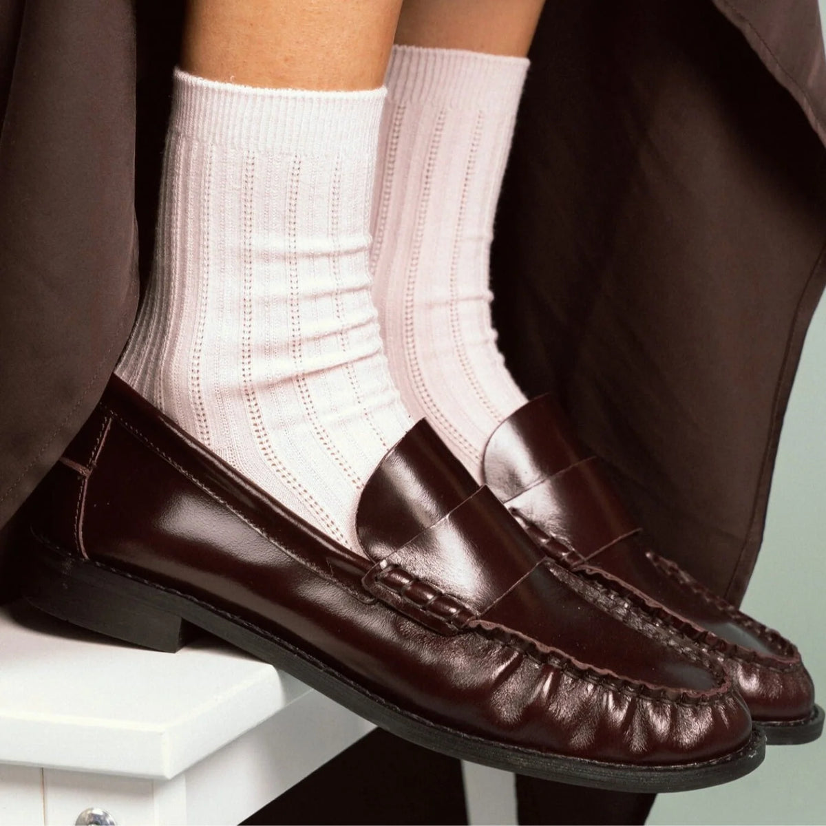 Chaussettes Pointelle Maille Fine Côtes | Rose