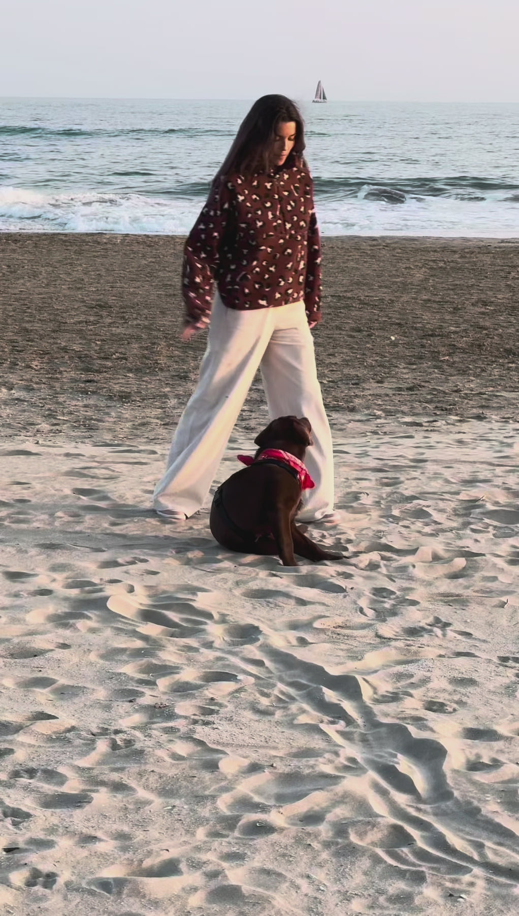 Pantalon ample velours crème