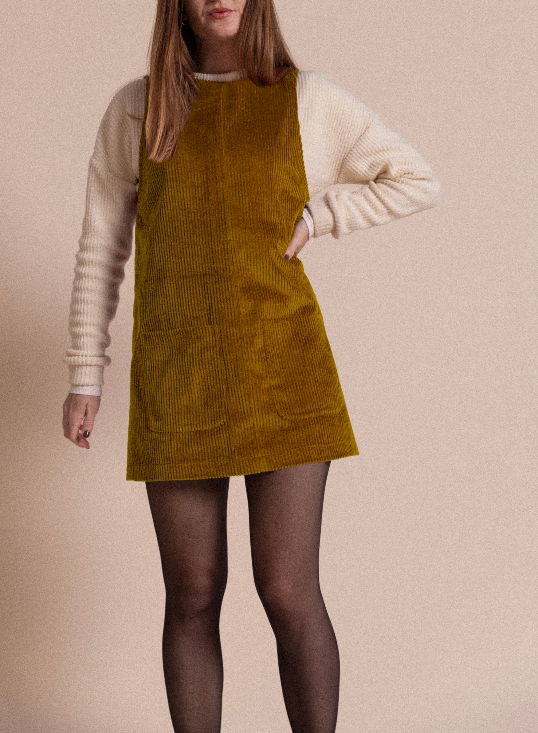 Robe courte sans manches velours olive